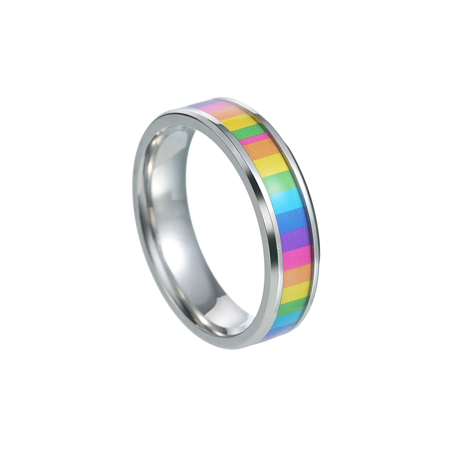 Titanium Steel Ring Unisex Colorful Rainbow With Letters Numbers Text Electroplated - Image 5