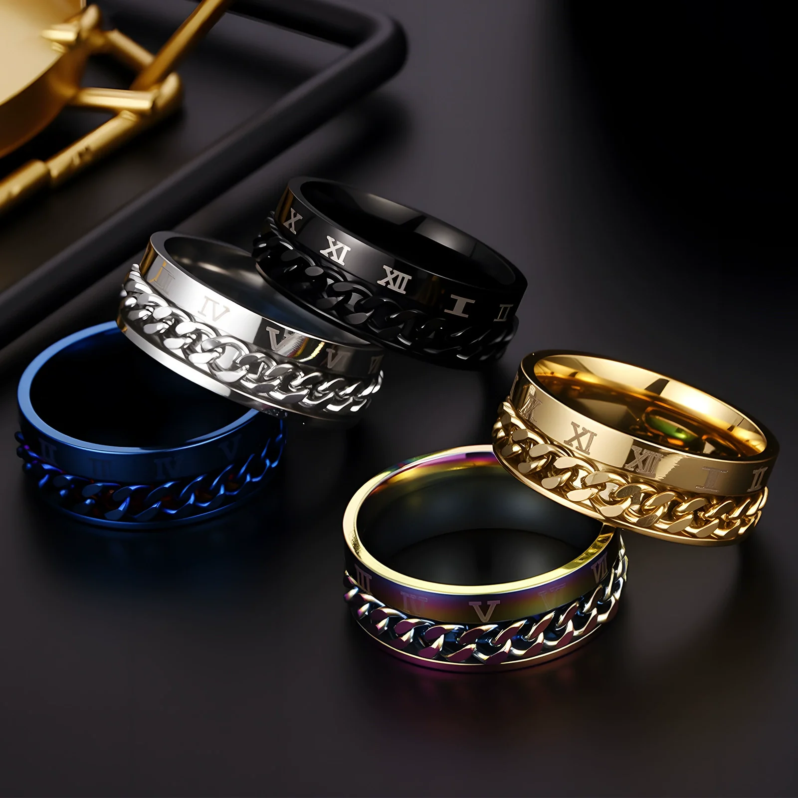Titanium Steel Rotatable Ring With Letters Numbers Text Electroplating Unisex Hand Jewelry - Image 3