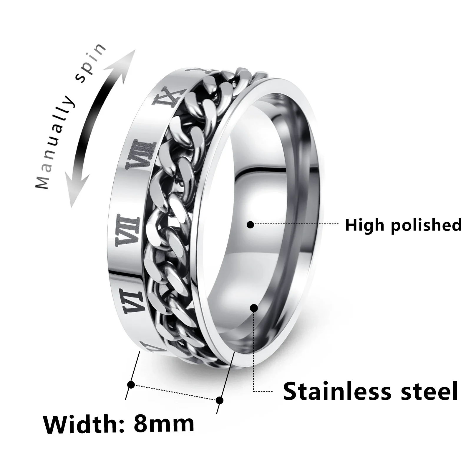 Titanium Steel Rotatable Ring With Letters Numbers Text Electroplating Unisex Hand Jewelry - Image 5