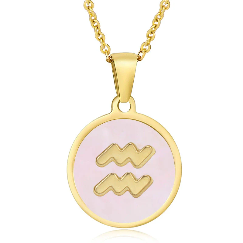 316L Stainless Steel Round Shell Constellation Necklace For Women With Vacuum Plating - Image 28