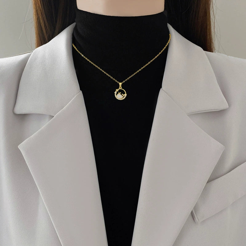 Titanium Steel Stainless Steel Copper Ring Shell Whale Diamond Necklace Unisex Allmatch Clavicle Chain With Geometric Style - Image 2