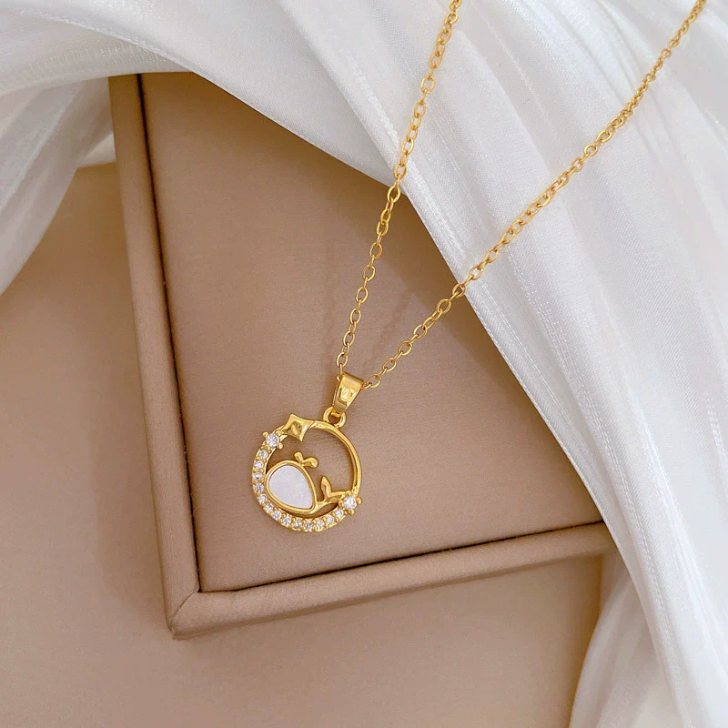 Titanium Steel Stainless Steel Copper Ring Shell Whale Diamond Necklace Unisex Allmatch Clavicle Chain With Geometric Style - Image 4