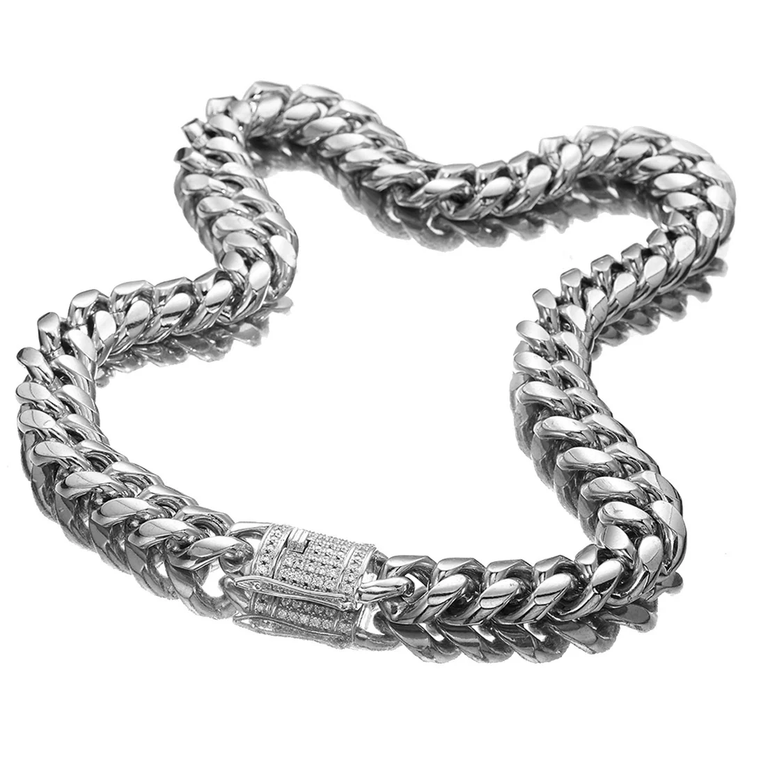 Titanium Steel Stainless Steel Cuban Chain Hiphop Geometric Microinlaid White Diamond Clasp Encrypted Necklace With Polishing And Electroplating For Men - Image 5