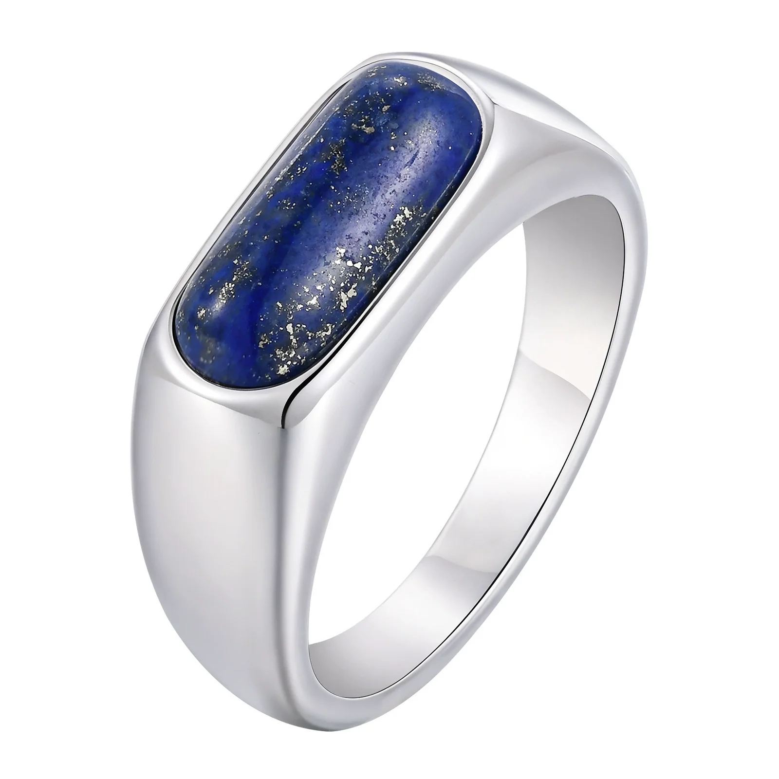 Titanium Steel Unisex Casual Style Oval Egg Surface Lapis Lazuli Ring Polish - Image 5