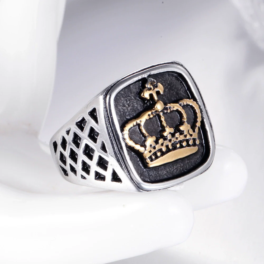 Titanium Steel Unisex Punk Crown Ring With Letters Numbers Text And Polishing Treatment - Image 5
