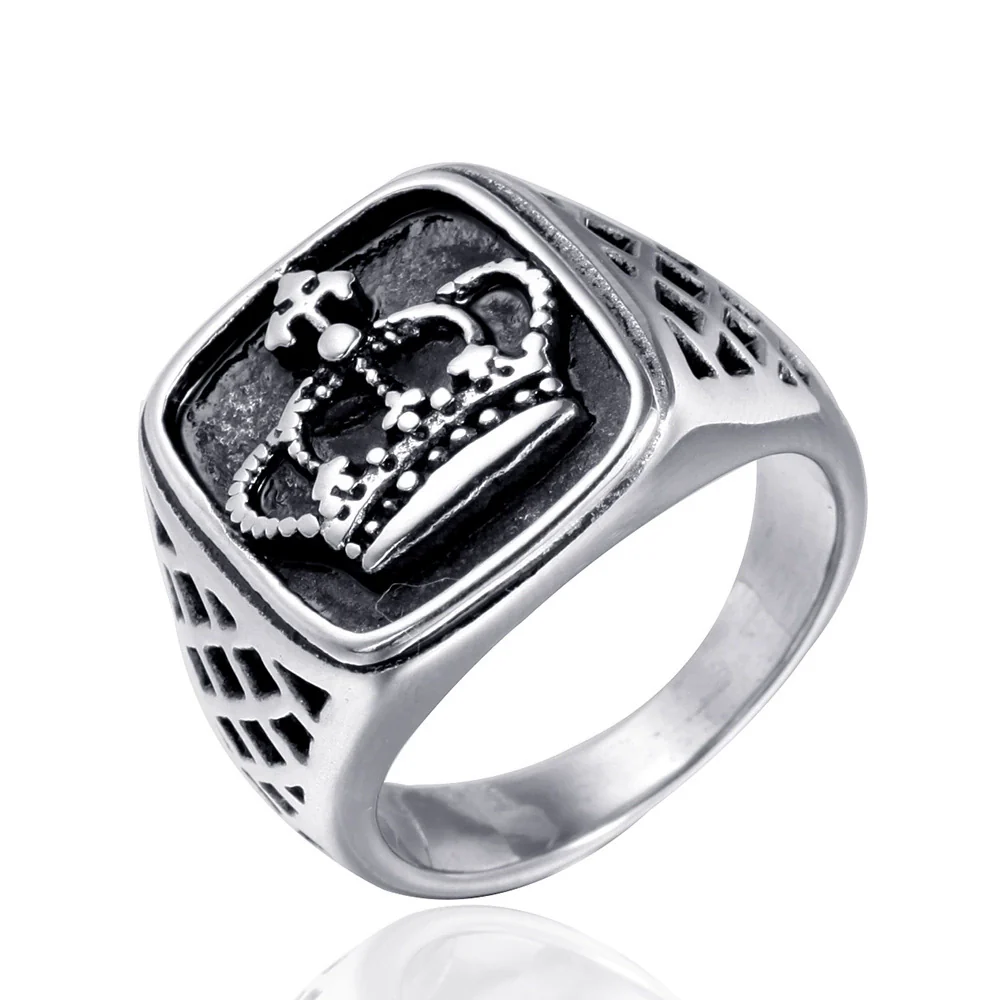 Titanium Steel Unisex Punk Crown Ring With Letters Numbers Text And Polishing Treatment - Image 6
