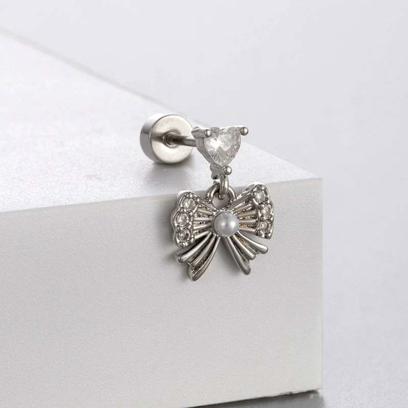 Titanium Steel Women's Bowknot Zirconia Earrings