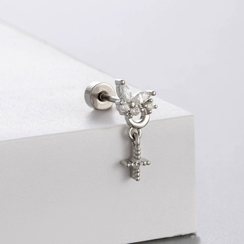 Titanium Steel Women's Bowknot Zirconia Earrings - Image 8