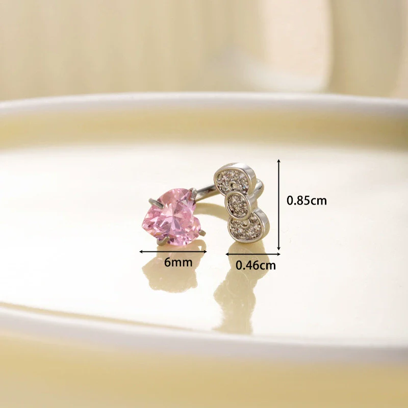 Titanium Steel Women's C Shaped Horseshoe Ring Style Earrings With Inlaid Zircon Bow And Heart Pattern - Image 6