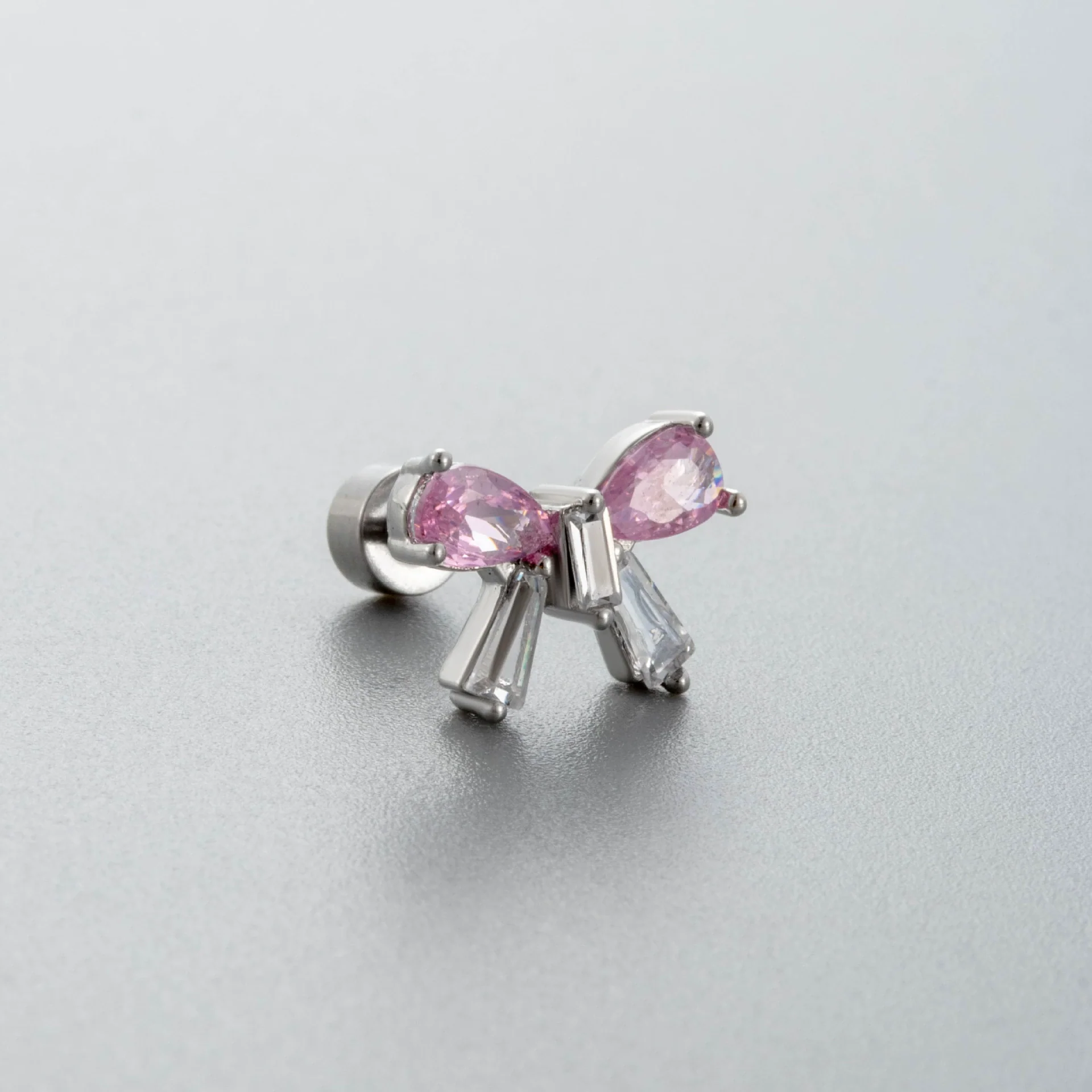 Titanium Steel Women's Earrings With Zirconia Bow And Drop Shape Design