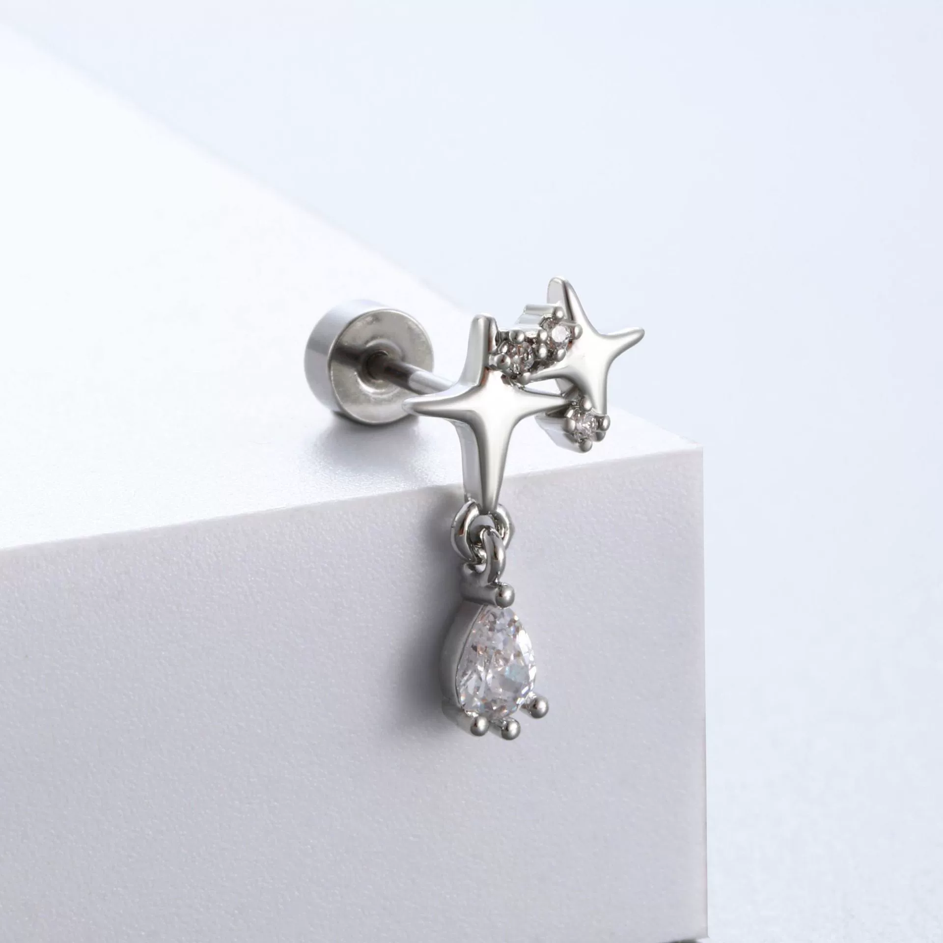 Titanium Steel Women's Earrings With Zirconia Bow And Drop Shape Design - Image 2