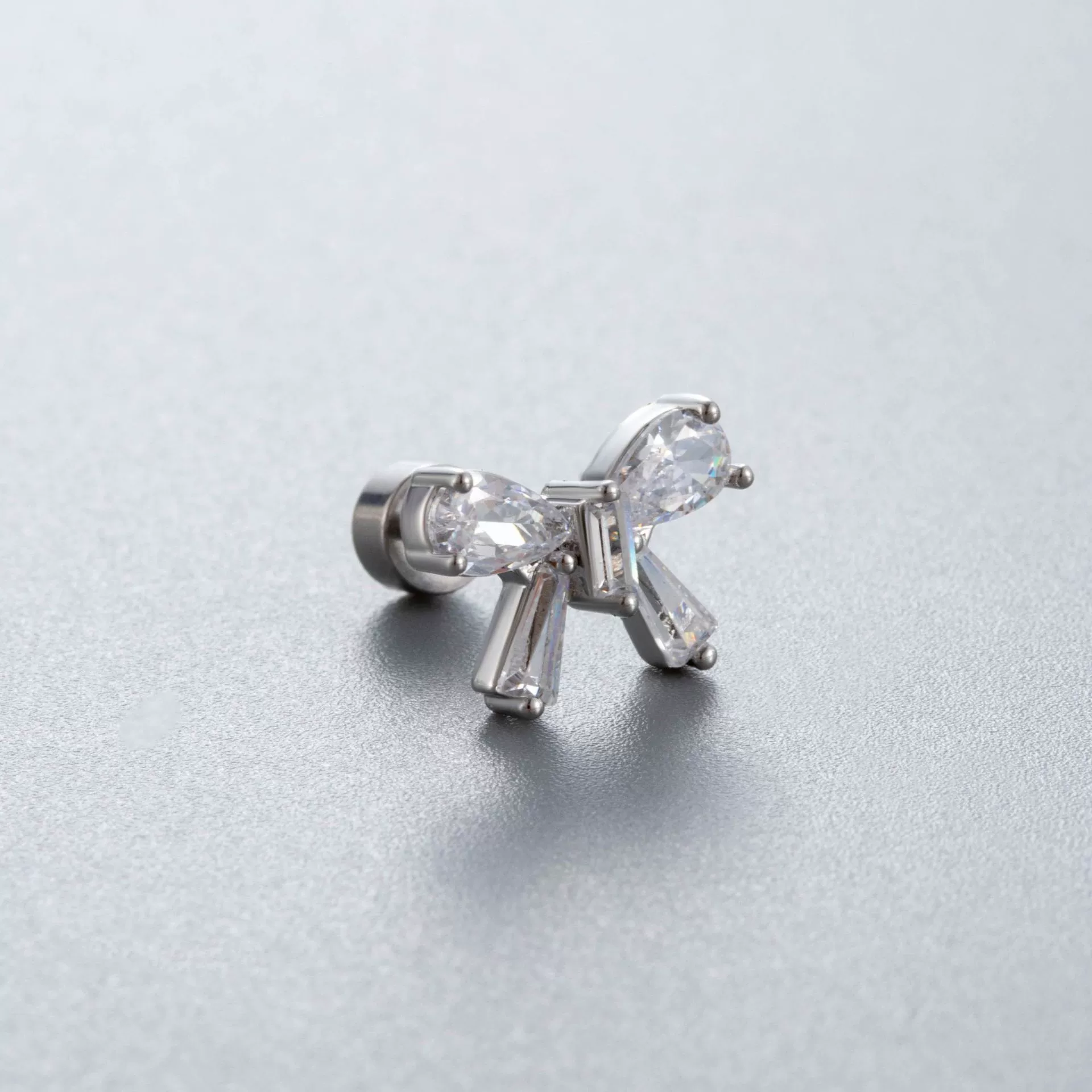 Titanium Steel Women's Earrings With Zirconia Bow And Drop Shape Design - Image 5