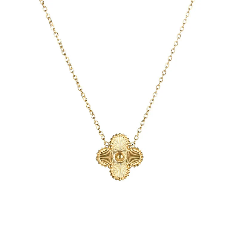 Titanium Steel Women's Fashion Versatile Laser Fourleaf Flower Set With Necklace Bracelet Earrings And Electroplating - Image 5