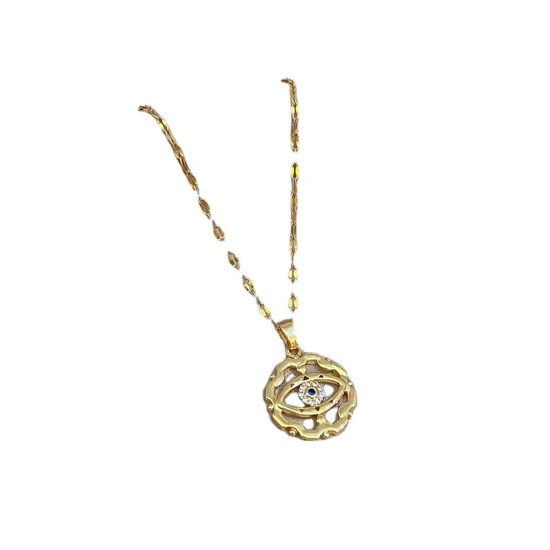 Titanium Steel Women's Geometric Diamond Microinlaid Devil's Eye Necklace Copper Plated Gold Pendant - Image 5