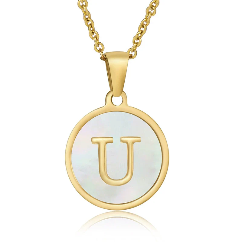 316L Stainless Steel Women's Letter Pattern Gold Inlaid Cross Chain Clavicle Necklace Pendant Jewelry - Image 26