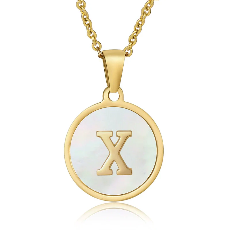 316L Stainless Steel Women's Letter Pattern Gold Inlaid Cross Chain Clavicle Necklace Pendant Jewelry - Image 29