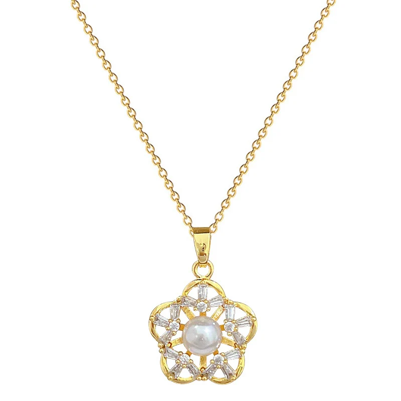 Titanium Steel Women's Light Luxury Geometric Hollow Five Leaf Flower Electroplated Necklace Earrings Set - Image 5