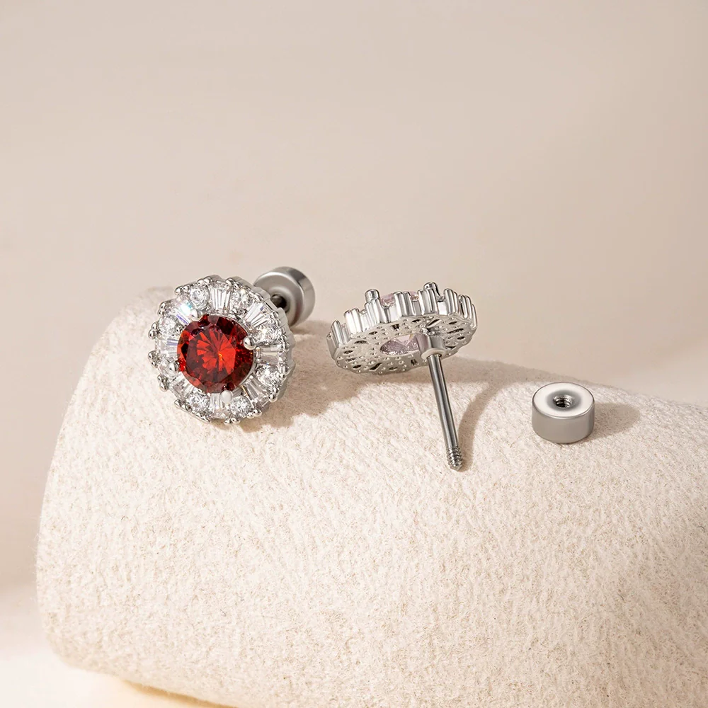 Titanium Steel Women's Sweet Geometric Flower Pattern Zirconia Earrings