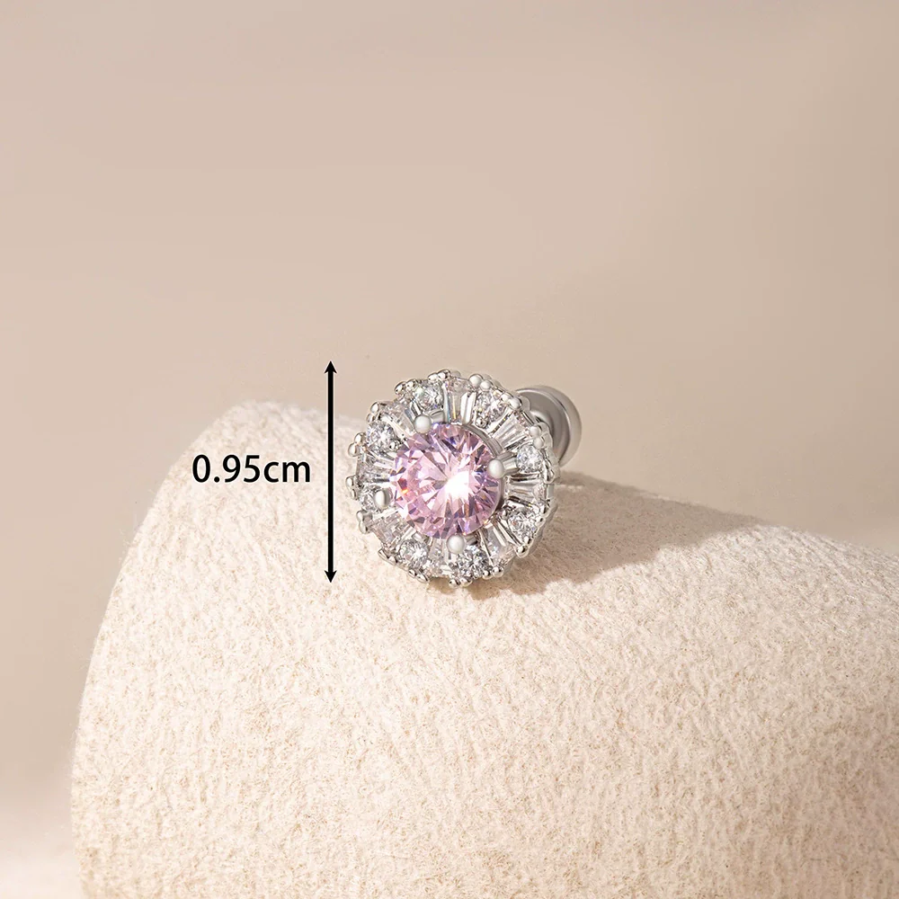 Titanium Steel Women's Sweet Geometric Flower Pattern Zirconia Earrings - Image 6