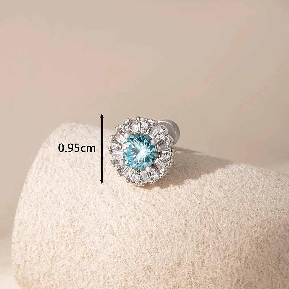 Titanium Steel Women's Sweet Geometric Flower Pattern Zirconia Earrings - Image 7