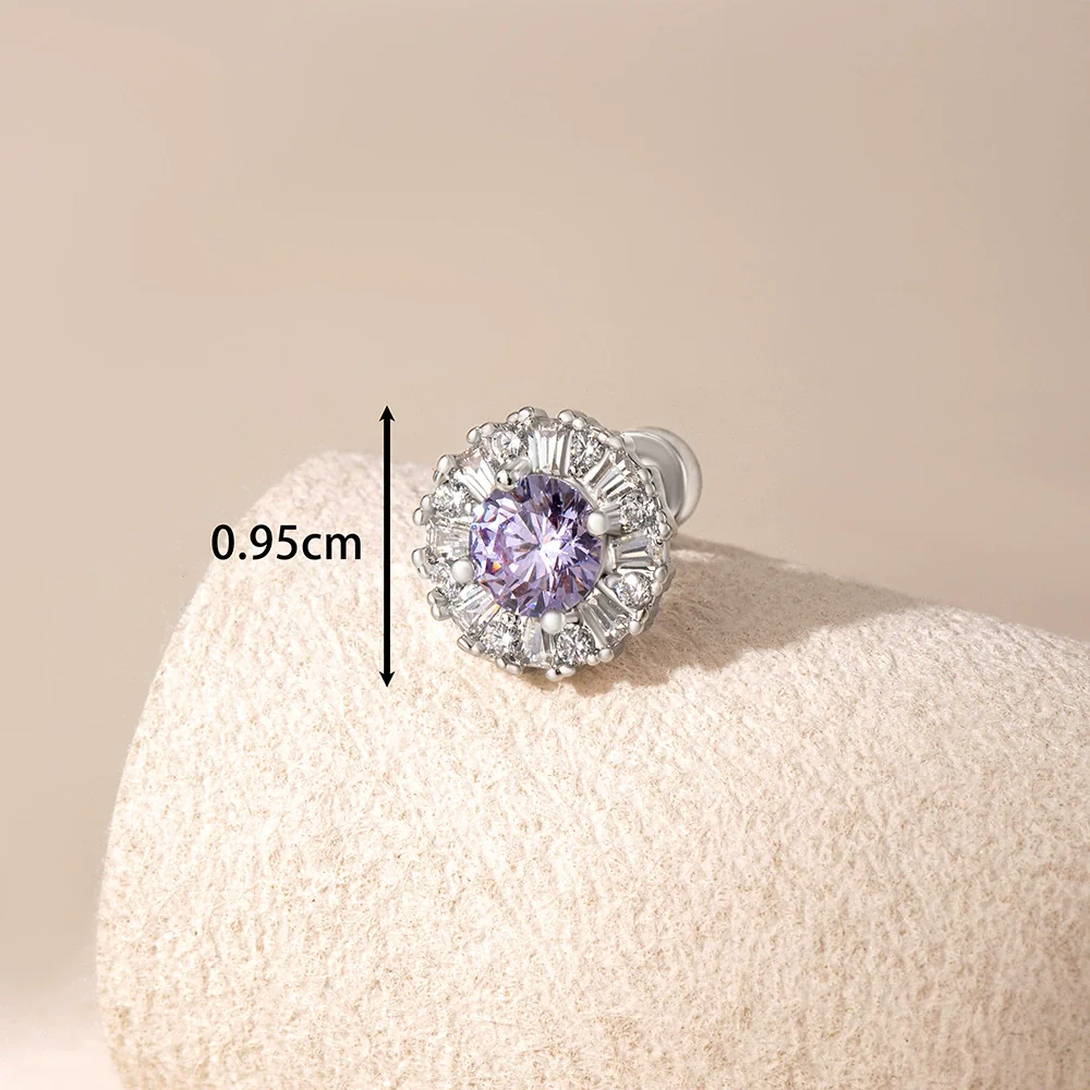 Titanium Steel Women's Sweet Geometric Flower Pattern Zirconia Earrings - Image 8
