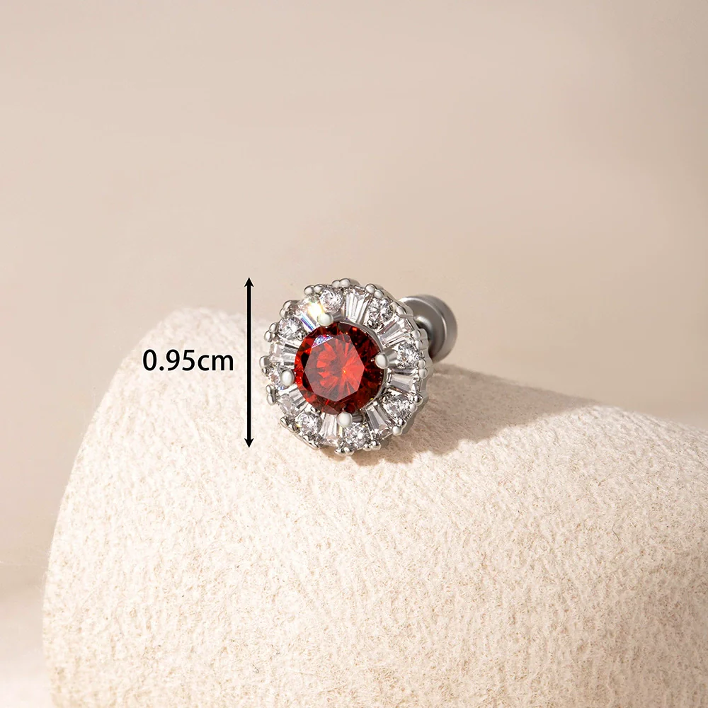 Titanium Steel Women's Sweet Geometric Flower Pattern Zirconia Earrings - Image 9