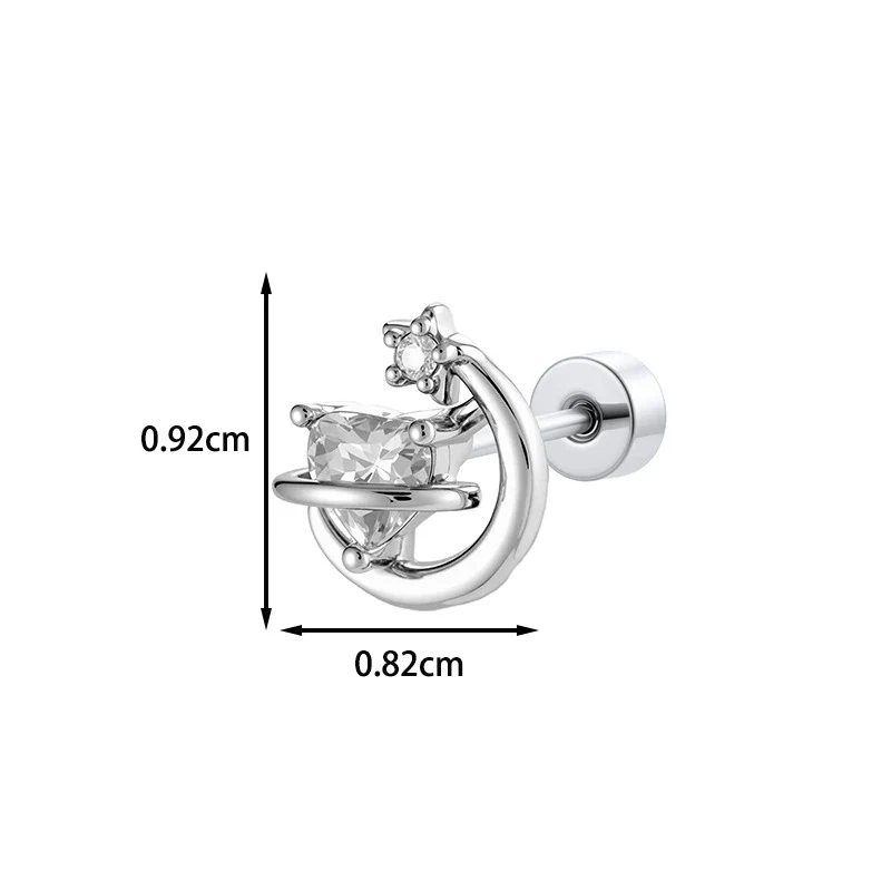 Titanium Steel Zircon Crescent Ear Bone Nail Piercing Earrings For Women Fashion Style - Image 5