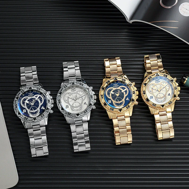 Trendy Business Men's Round Dial Alloy Band Watch With Ordinary Glass Mirror