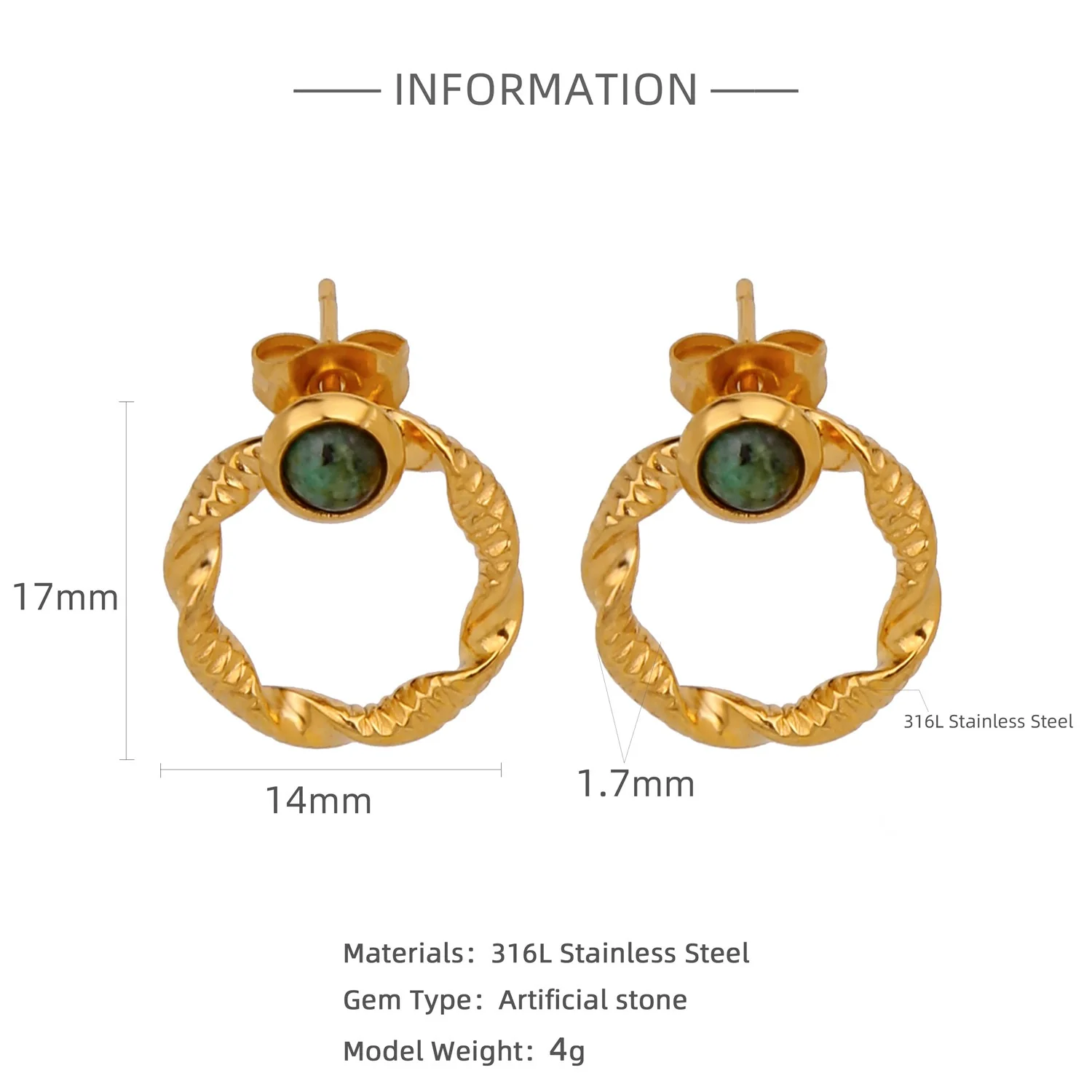 Trendy Hollow Double Ring Button Hoop Earrings Stainless Steel Electroplating Women's - Image 13