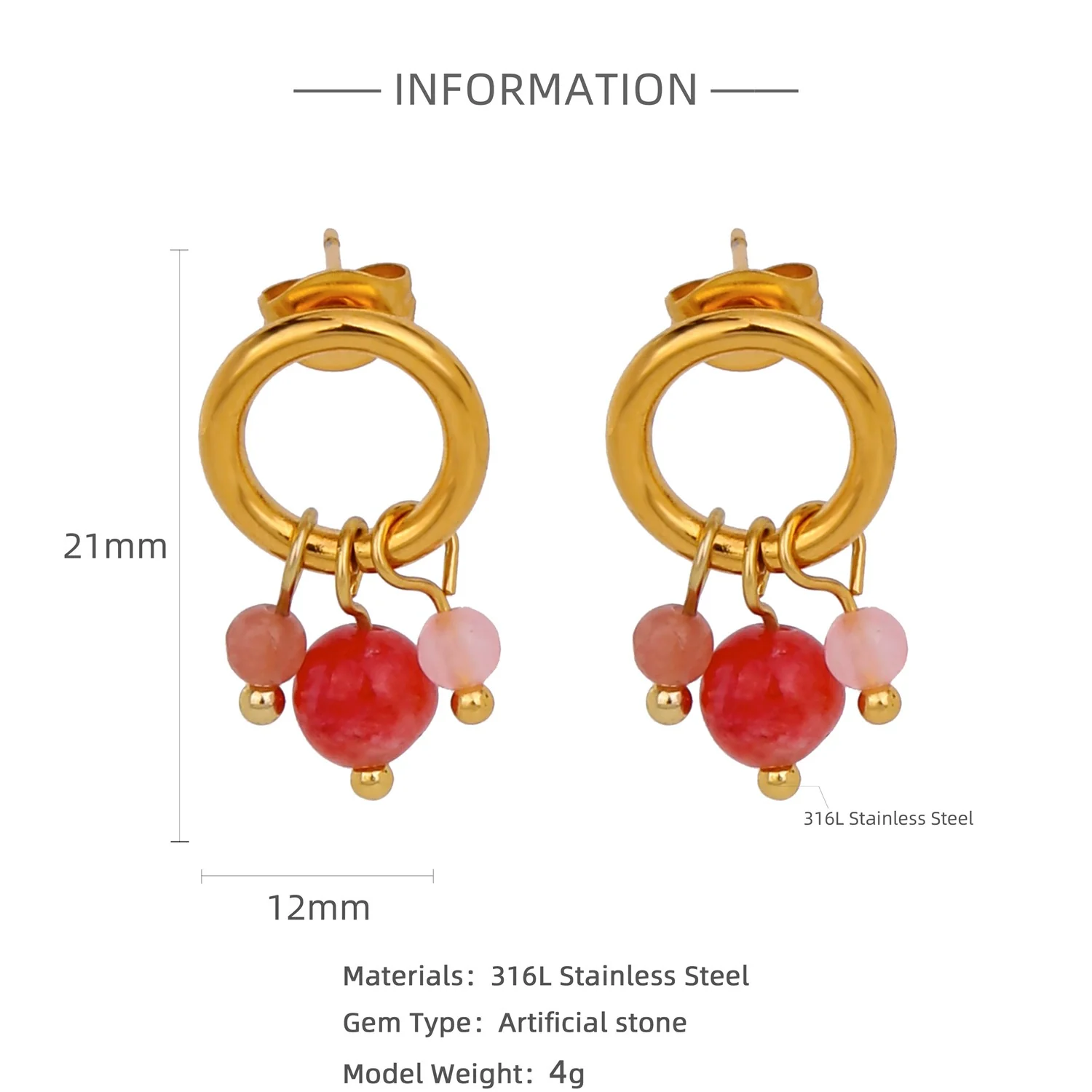 Trendy Hollow Double Ring Button Hoop Earrings Stainless Steel Electroplating Women's - Image 19