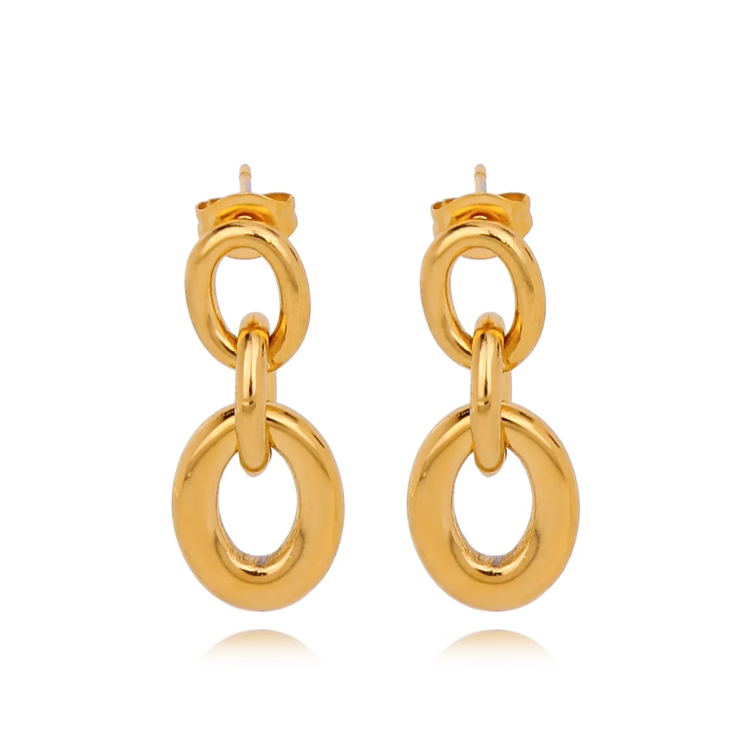 Trendy Hollow Double Ring Button Hoop Earrings Stainless Steel Electroplating Women's - Image 5