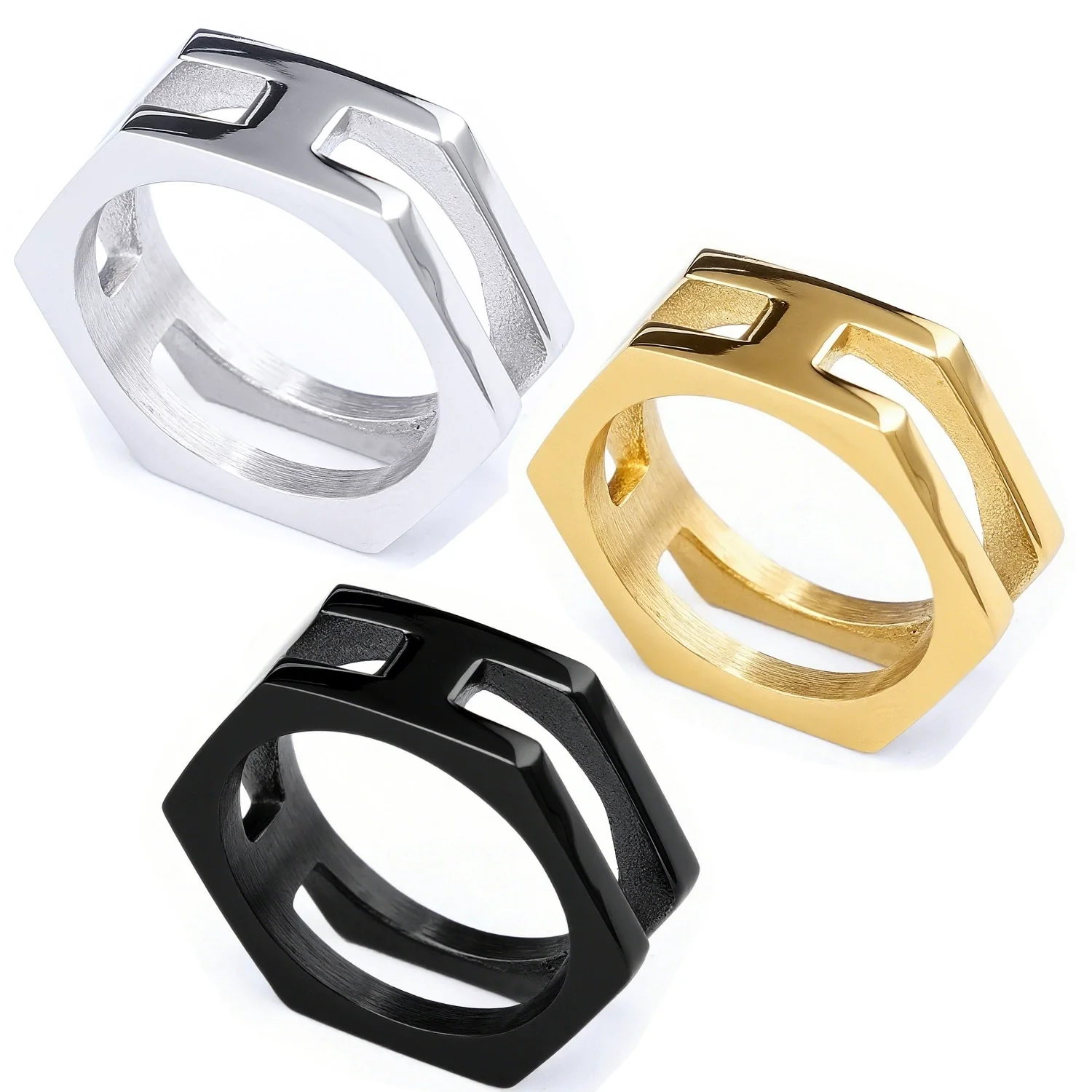 Trendy Irregular Polygon Unisex Ring Stainless Steel Gold Plated With Animal Zodiac Pattern