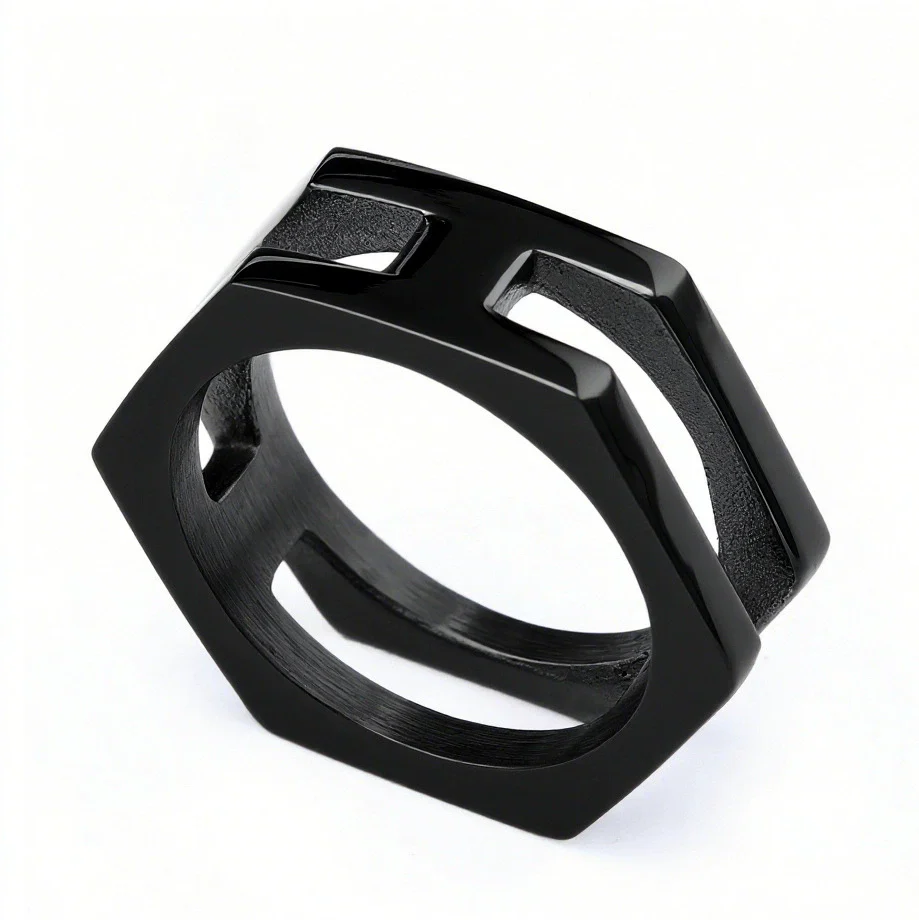 Trendy Irregular Polygon Unisex Ring Stainless Steel Gold Plated With Animal Zodiac Pattern - Image 6