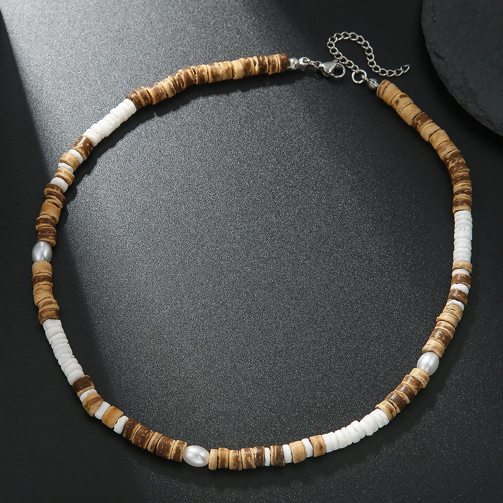 Trendy Unisex Hiphop Bohemian Style Shell Coconut Shell Wood Beads Stitching O Chain Necklace Handmade Geometric Pattern Stainless Steel Fadeless - Image 22