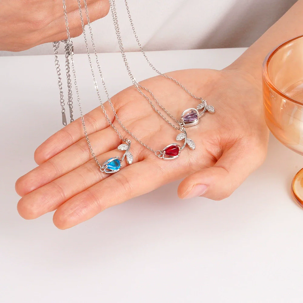 Tulip Flower Necklace Copper Mixed Gemstone Inlay Electroplating O Chain Women's Titanium Steel Accessories - Image 4