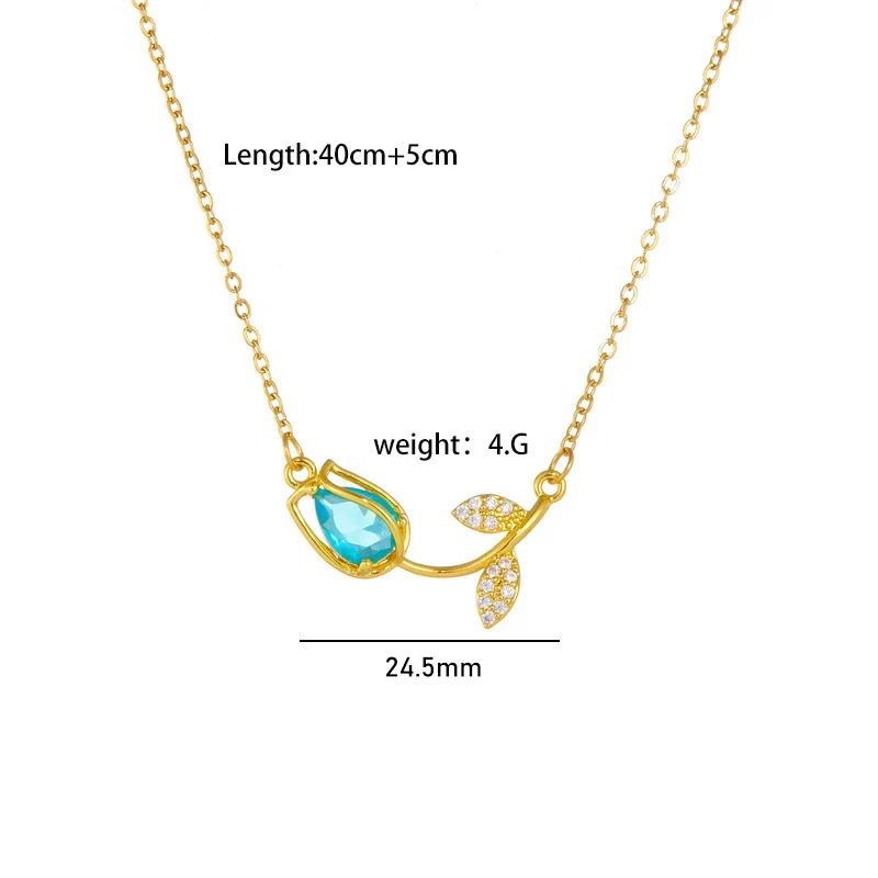 Tulip Flower Necklace Copper Mixed Gemstone Inlay Electroplating O Chain Women's Titanium Steel Accessories - Image 6
