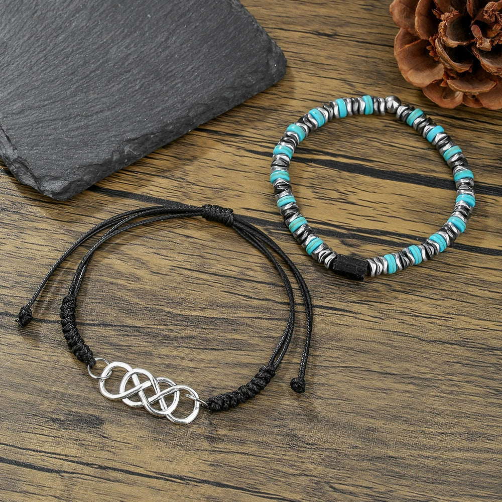 Unisex Alloy Turquoise Geometric Handmade Doublelayered Elastic Braided Bracelet