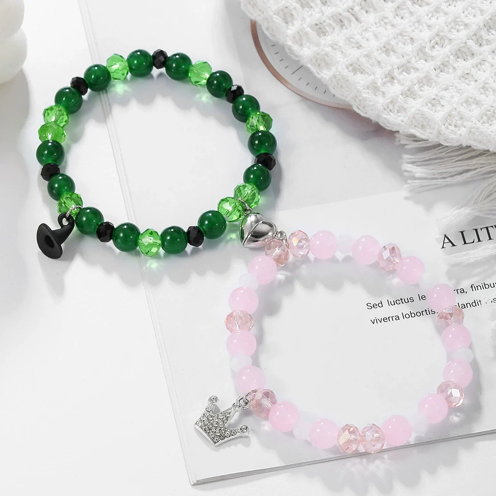 Unisex Beads Alloy Magnetic Bracelet With Crown And Diamond Design - Image 7