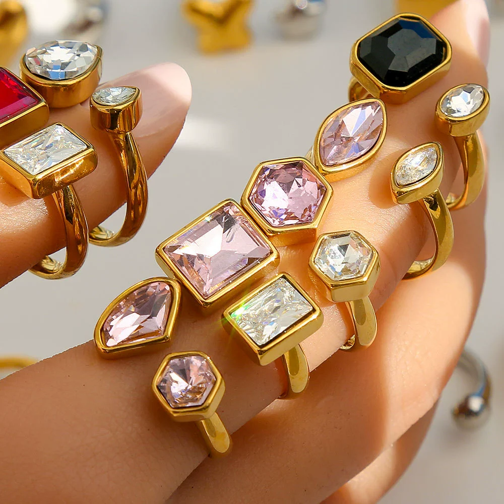 Unisex Geometric Electroplated Water Drop Shaped Zircon Adjustable Open Index Finger Ring - Image 3