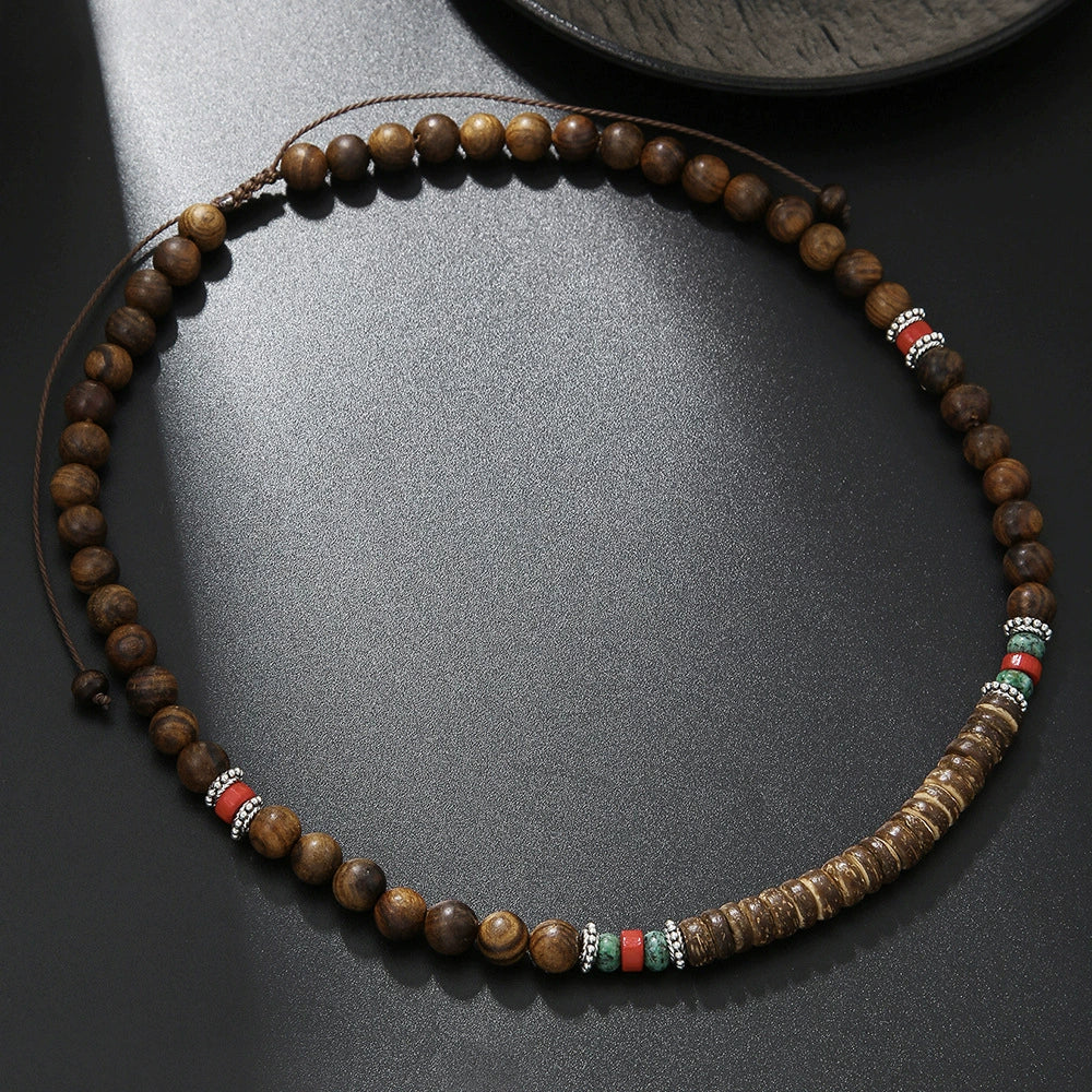 Unisex Geometric Style Coconut Shell And Wooden Beads Necklace With O Word Chain And Electroplating - Image 12