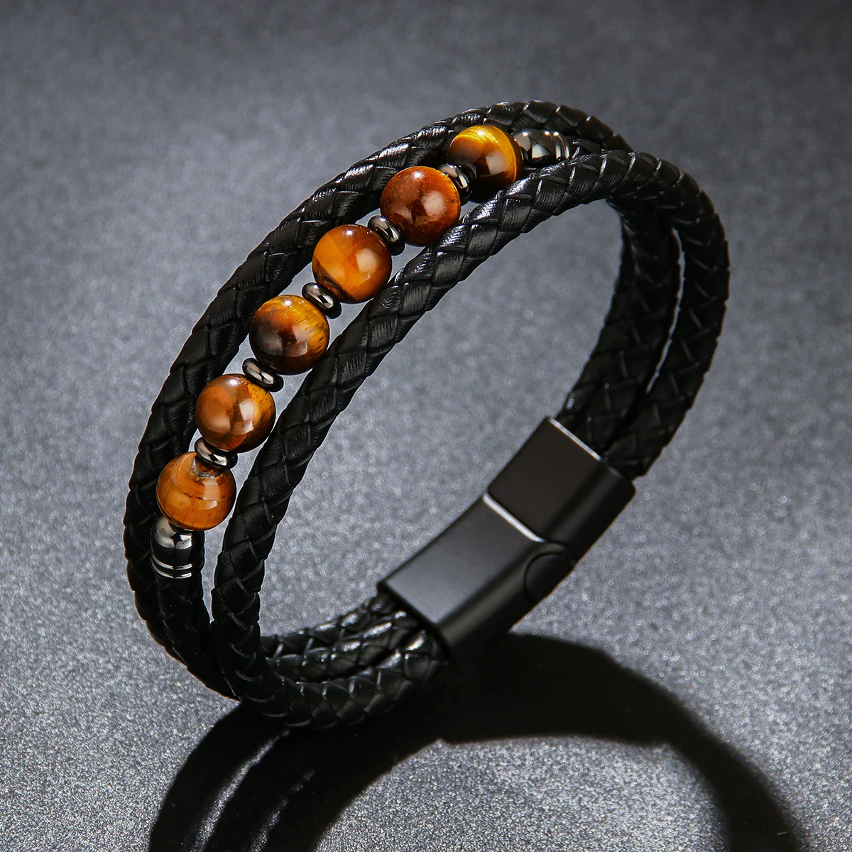 Unisex Handmade Mixed Material Multilayer Woven Leather And Pu Leather Bracelet With Geometric Pattern - Image 6