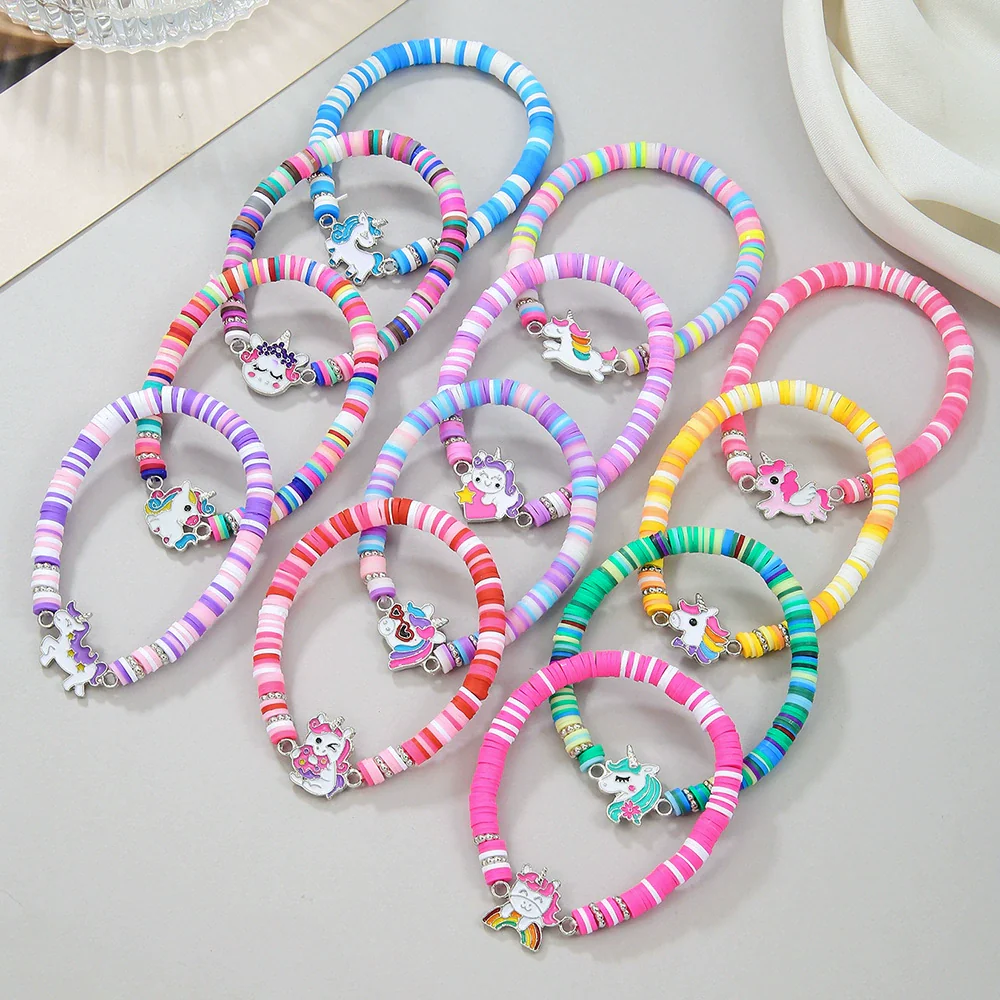 Unisex Handmade Multilayer Stacked Dripping Rainbow Unicorn Cartoon Soft Polymer Clay Bracelet With Animal Zodiac Design - Image 2