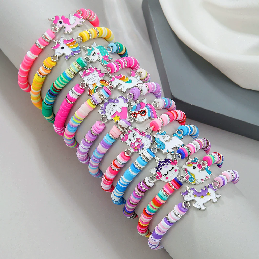 Unisex Handmade Multilayer Stacked Dripping Rainbow Unicorn Cartoon Soft Polymer Clay Bracelet With Animal Zodiac Design - Image 3