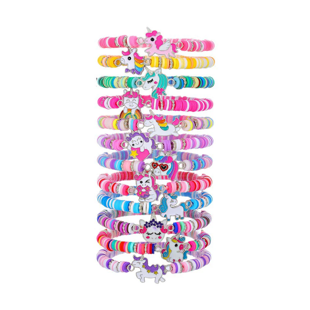 Unisex Handmade Multilayer Stacked Dripping Rainbow Unicorn Cartoon Soft Polymer Clay Bracelet With Animal Zodiac Design - Image 5