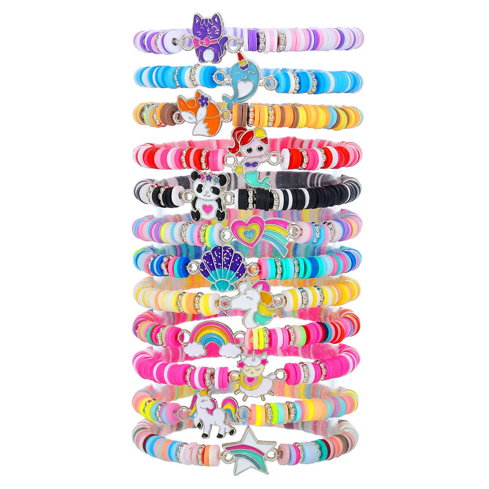 Unisex Handmade Multilayer Stacked Dripping Rainbow Unicorn Cartoon Soft Polymer Clay Bracelet With Animal Zodiac Design - Image 6