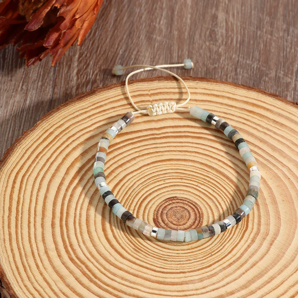 Unisex Handmade Natural Stone Geometric Beaded Woven Bracelet - Image 12