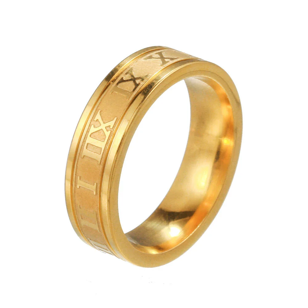 Unisex Hiphop Punk Stainless Steel Geometric Ring With Roman Numerals Electroplated - Image 5