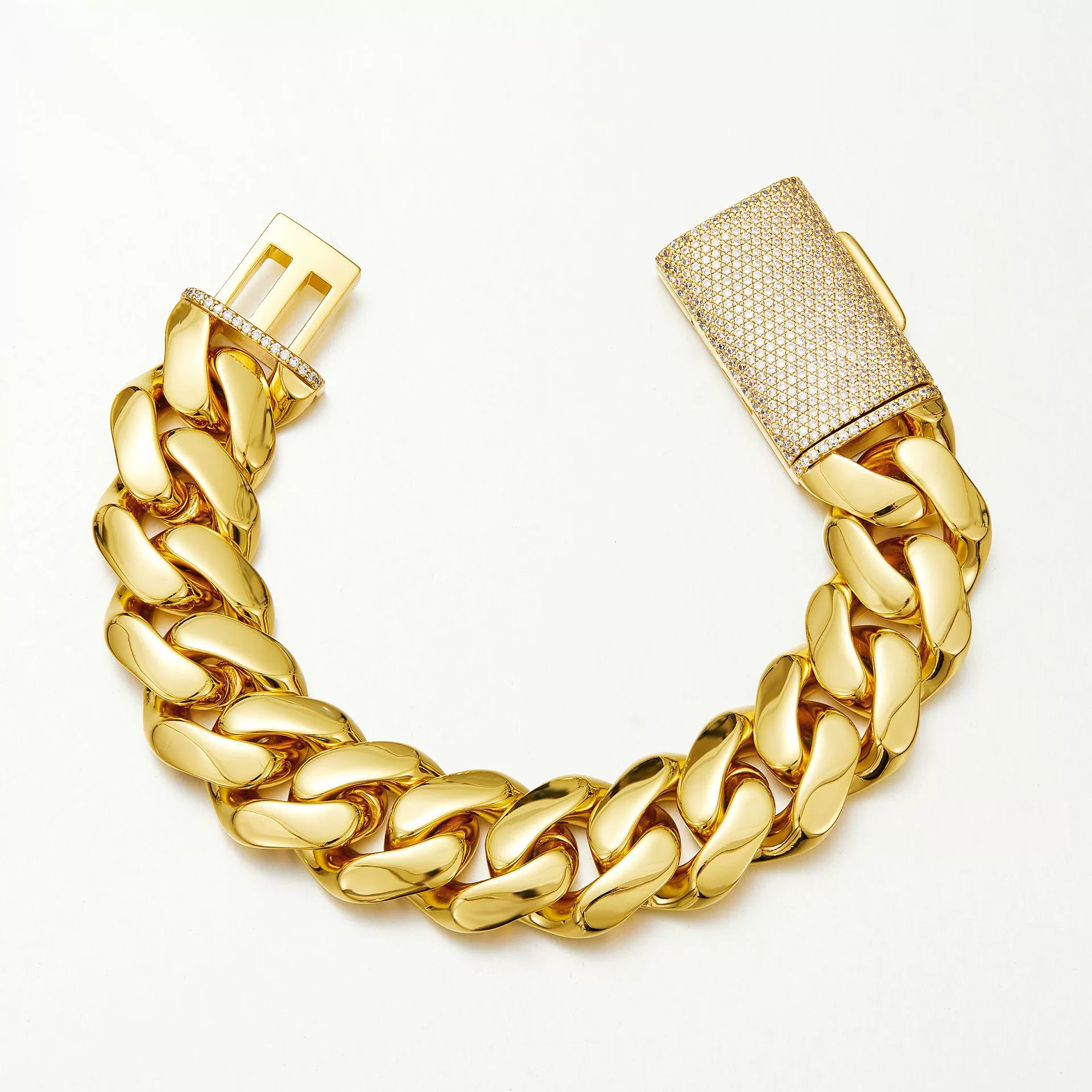 Unisex Jewelry Stainless Steel Cuban Chain Necklace Electroplated Gold Geometric Style With Microinlaid Zircon Diamond Buckle - Image 5