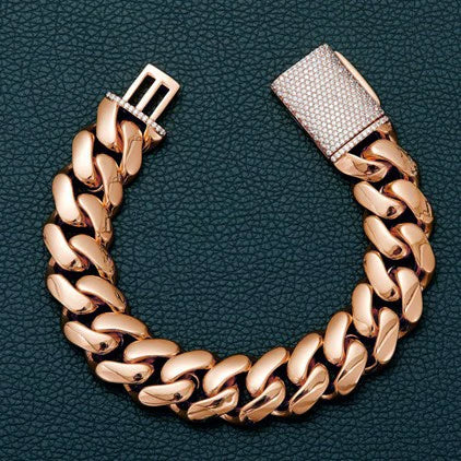 Unisex Jewelry Stainless Steel Cuban Chain Necklace With Geometric Pattern And Rose Gold Finish And Micropaved Zircon Diamond Buckle - Image 3