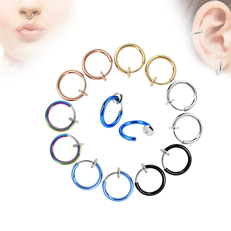 Unisex Metal Geometric Ear Clip Ear Stud Nose Ring Electroplated - Image 3